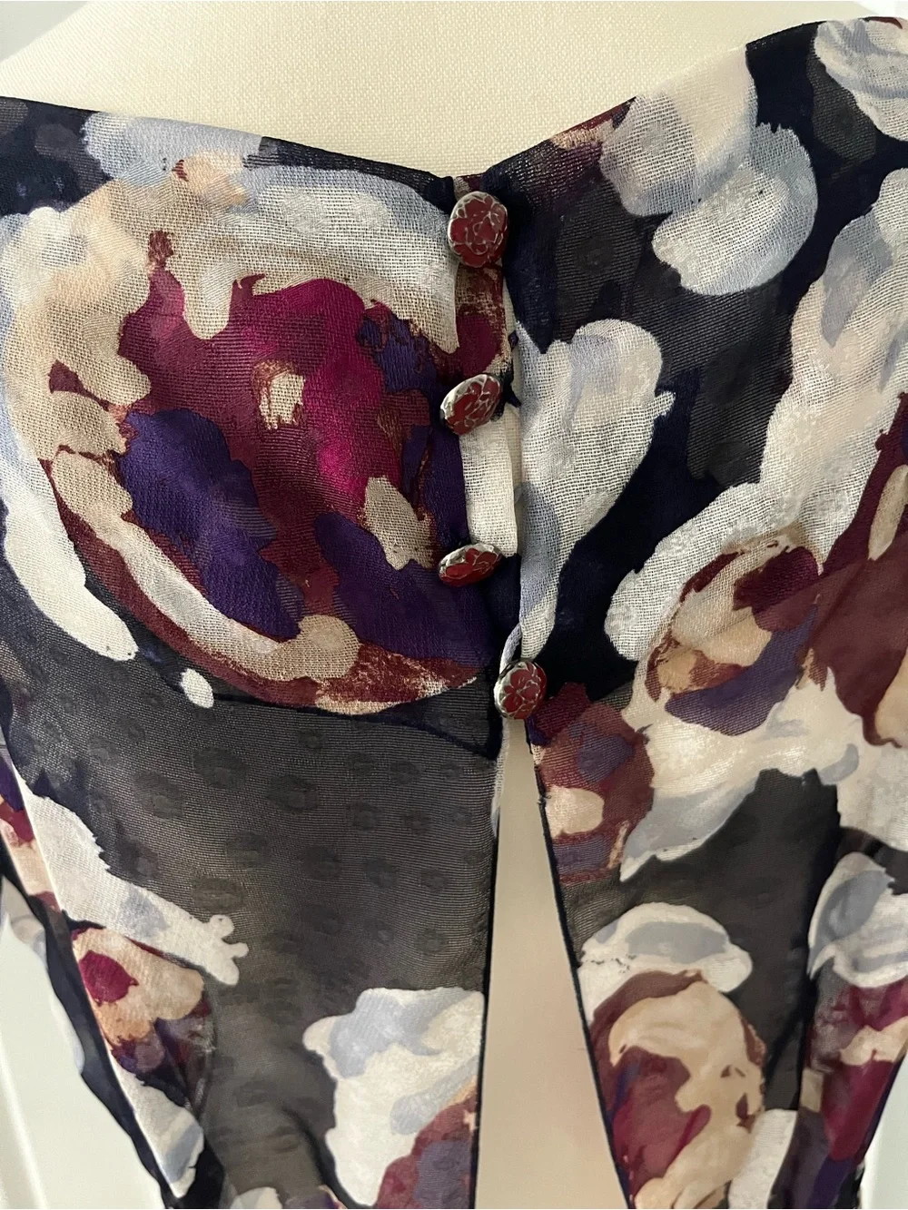 Chanel Vintage Multicolor Printed Sheer Chiffon Blouse FR 38 Made in France